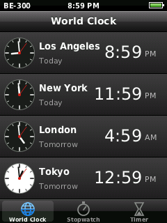 Clock, showing the time in Los Angeles, New York, London and Tokyo