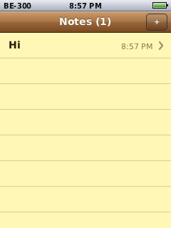 Notes, showing a list with one note